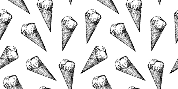 Seamless pattern with ice cream. realistic ice cream. vector illustration in sketch style.