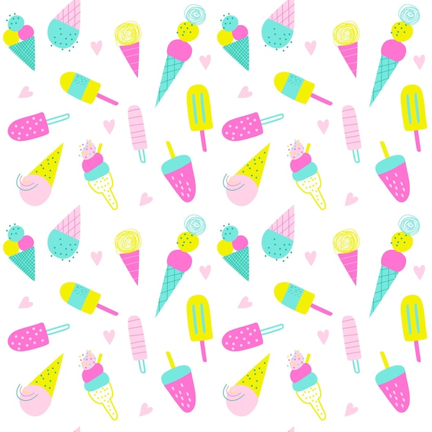 Бесшовный узор с векторными иллюстрациями мороженого