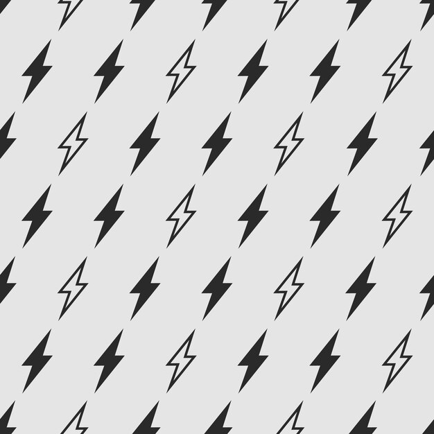 Seamless pattern with icons of black lightning bolts on grey background Vector 10 EPS illustration