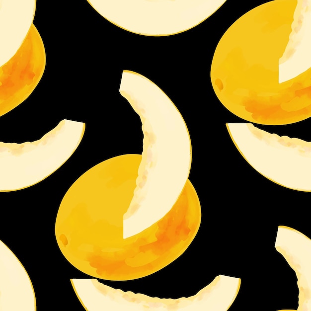 Seamless pattern with iIllustration of a melon on a black background