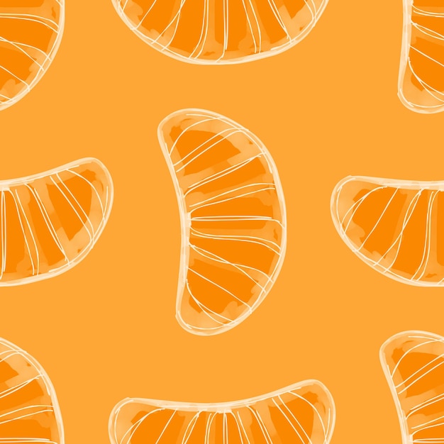 Seamless pattern with iIllustration a slice tangerine on orange background