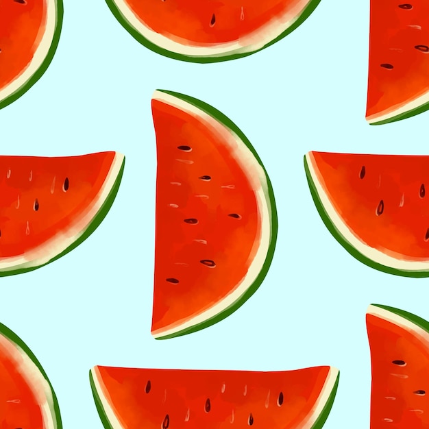 Seamless pattern with iIllustration a watermelon slices on a blue background