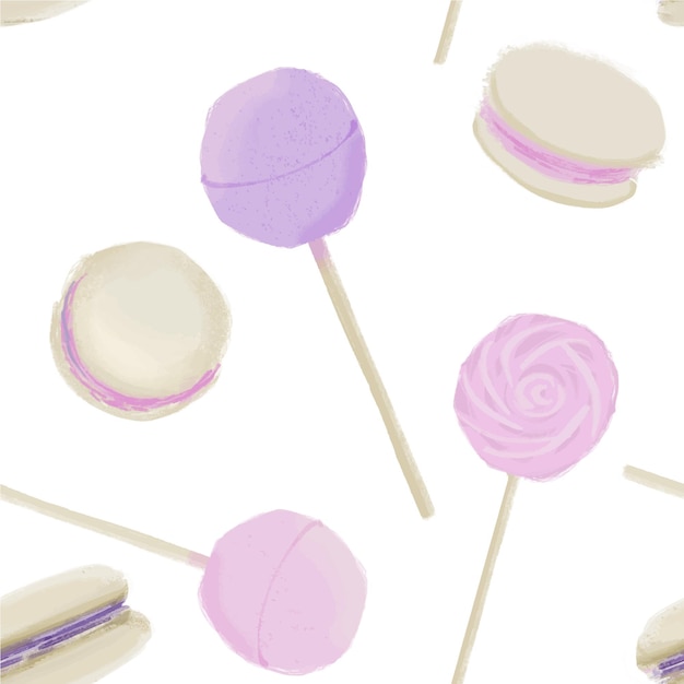 Modello senza cuciture con illustrazione di candys in colore rosa viola