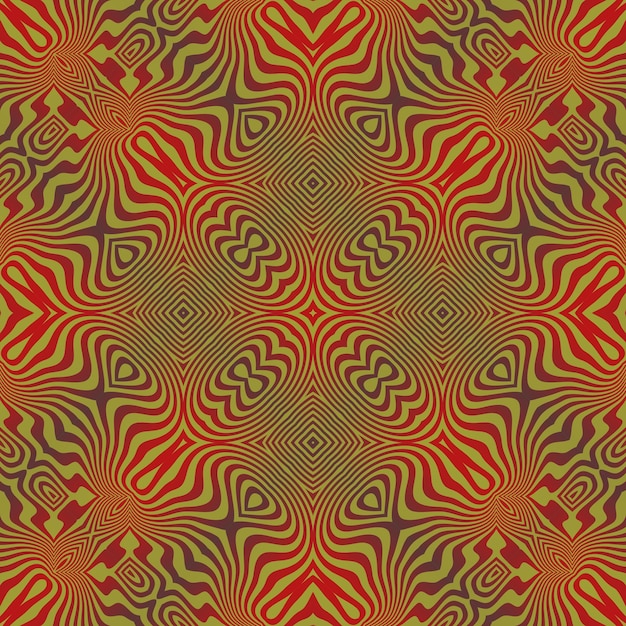 A seamless pattern with the image of the heart and the word love on the red background.
