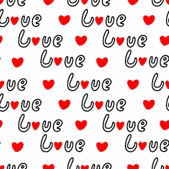 Modello senza cuciture con la scritta amore. illustrazione vettoriale. design per san valentino