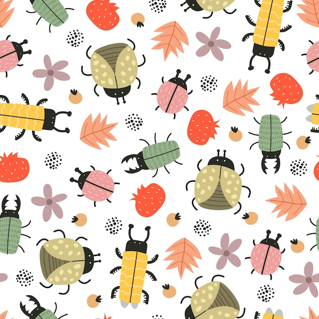 seamless pattern with insects flowers