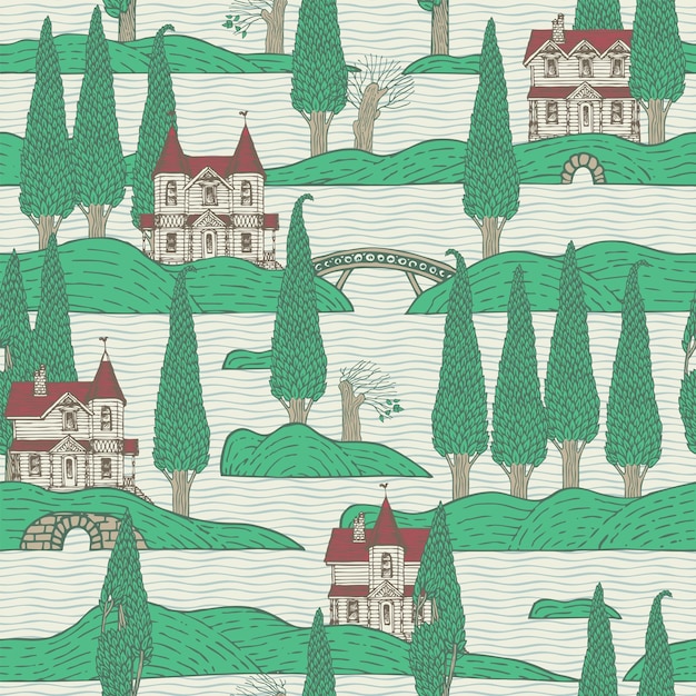 seamless pattern with islands and houses