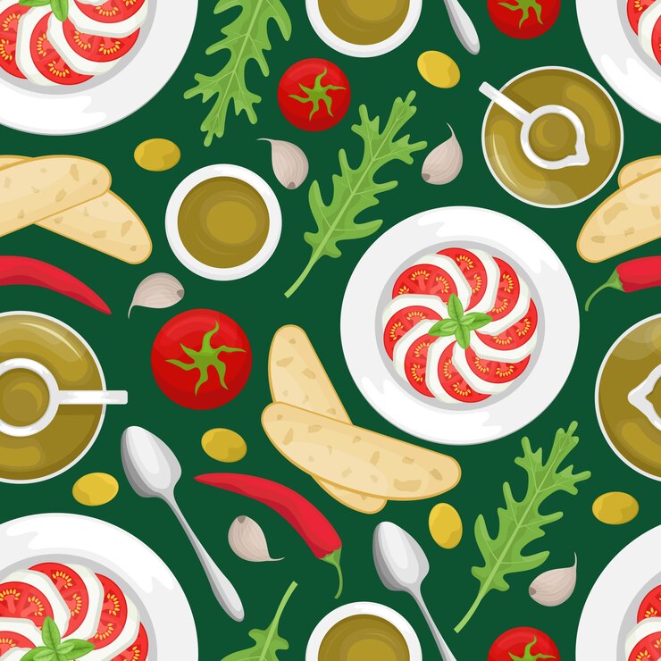 Vector seamless pattern with italian cuisine.