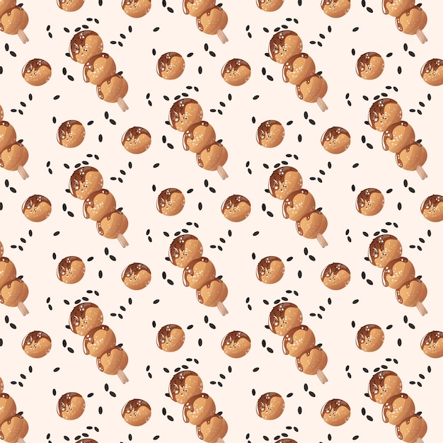 Vector seamless pattern with japanese food. takoyaki.  asian food. rice balls. festival street food