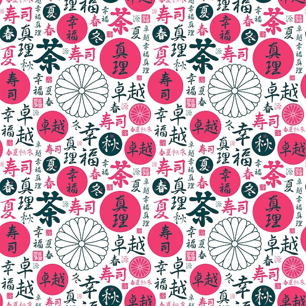 Seamless pattern with japanese hieroglyphs