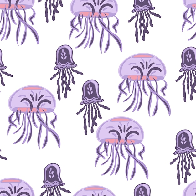 Vector seamless pattern with jellyfish repeat flat design