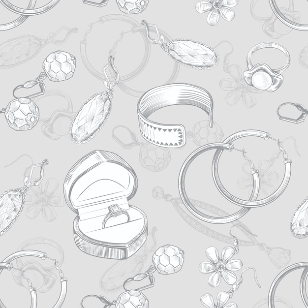 Vector seamless pattern with jewelries on a backgrounda handdrawn sketch of jewelry vector illustration