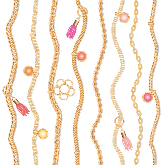 Seamless pattern with jewelry elements, pendants and tassels.