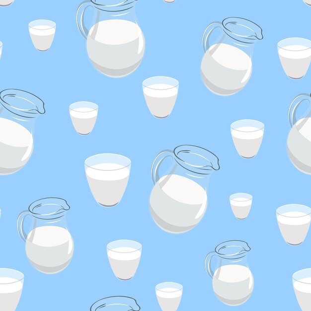 seamless pattern with jug of milk and glass of milk pattern for fabric and background