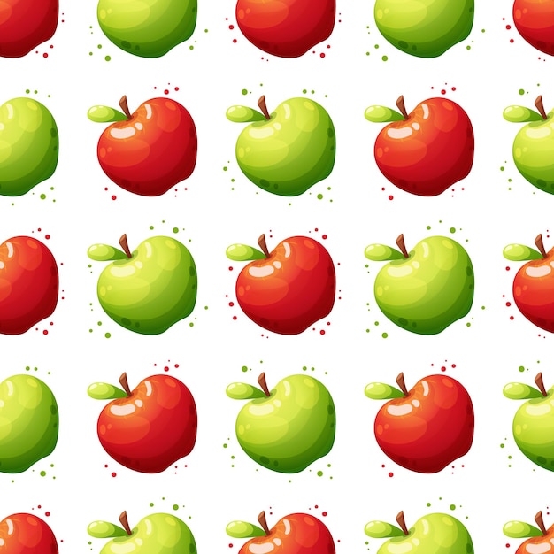 Бесшовный узор с сочным зеленым и красным яблоком на светло-белом фоне летний узор с фруктами