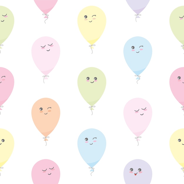 Seamless pattern with kawaii balloons.