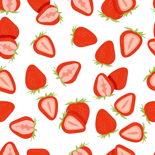 Seamless pattern with kawaii berries Cheerful design for kids clothes with cute strawberry characters on white background