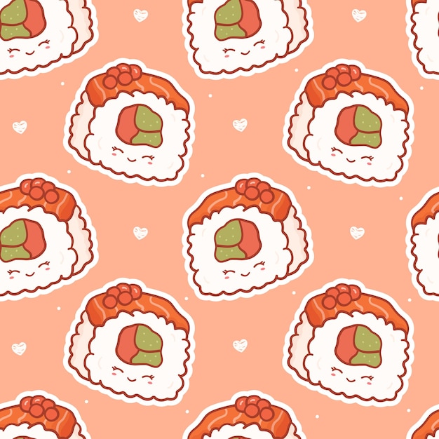 Vettore disegno senza cuciture con kawaii sushi roll cute anime print per gli sfondi della custodia del telefono