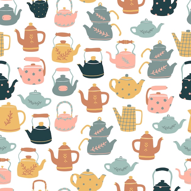 Seamless pattern with kettles