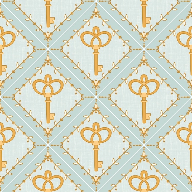 Vector seamless pattern with key and hand drawn elements pastel color