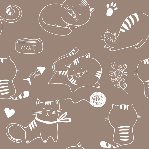 Seamless pattern with kittens and cats