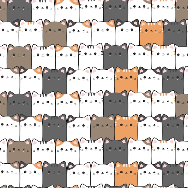 Seamless pattern with kitty car cartoon doodle
