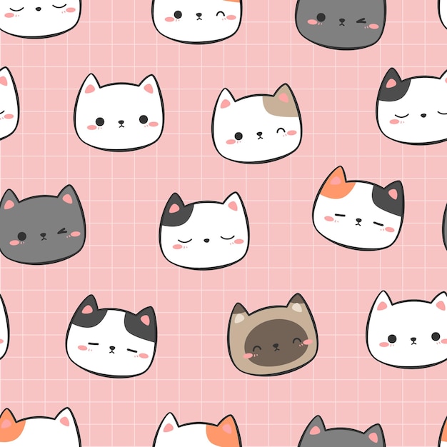 Seamless pattern with kitty cat head