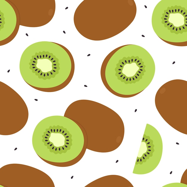 Vettore modello senza cuciture con fetta di kiwi e semi di kiwi mangiare fresco e succoso