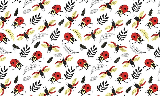 Seamless pattern with ladybug Vector illustration