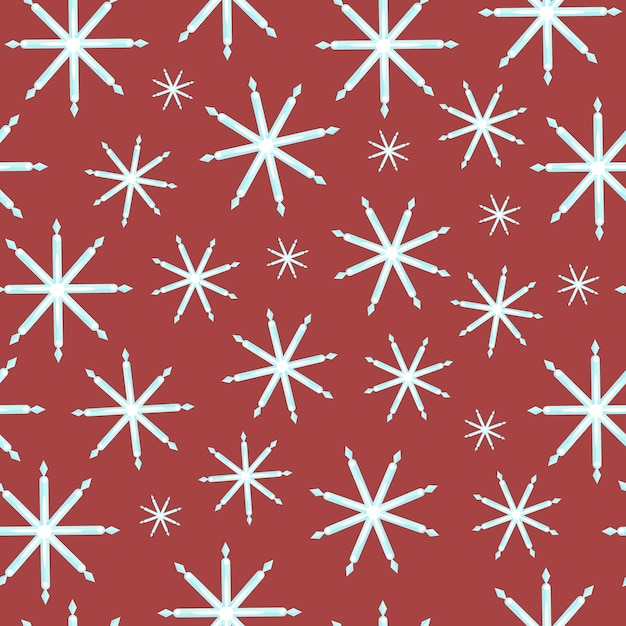 Seamless pattern with large and small snowflakes on a red background. Vector