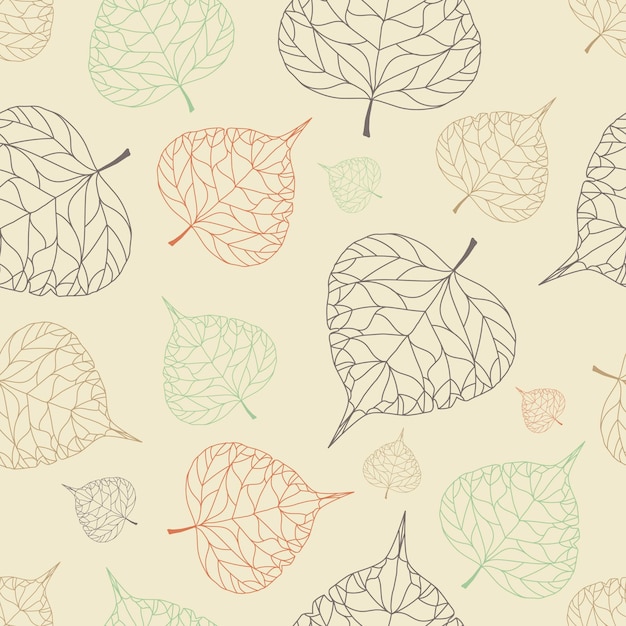 Seamless pattern with leafs colorful leaves autumn vintage background hand drawn leafs with veins