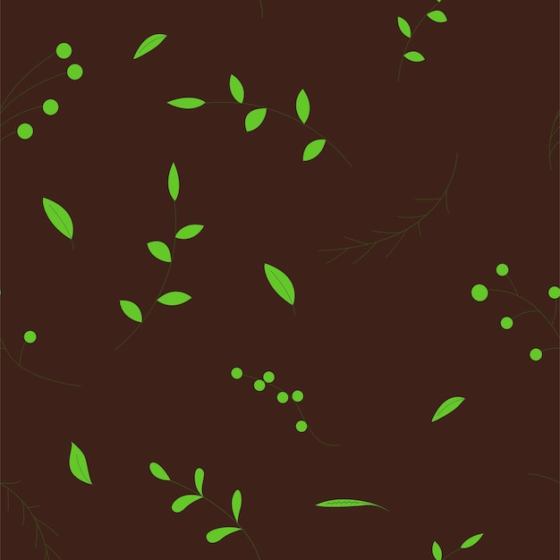 Seamless pattern with leaves on a dark background in cartoon style