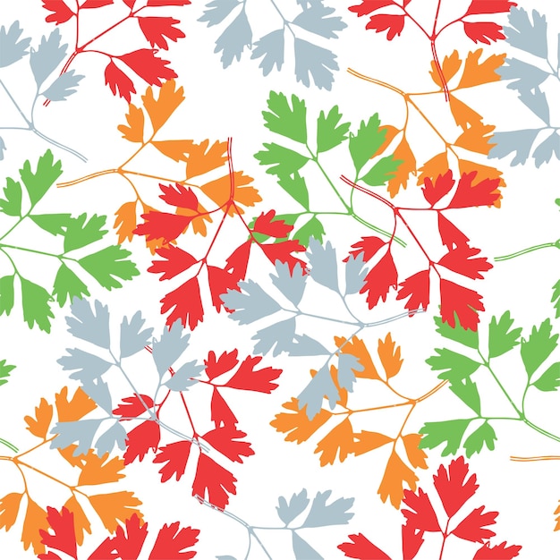 Seamless pattern with leaves and doodle elements