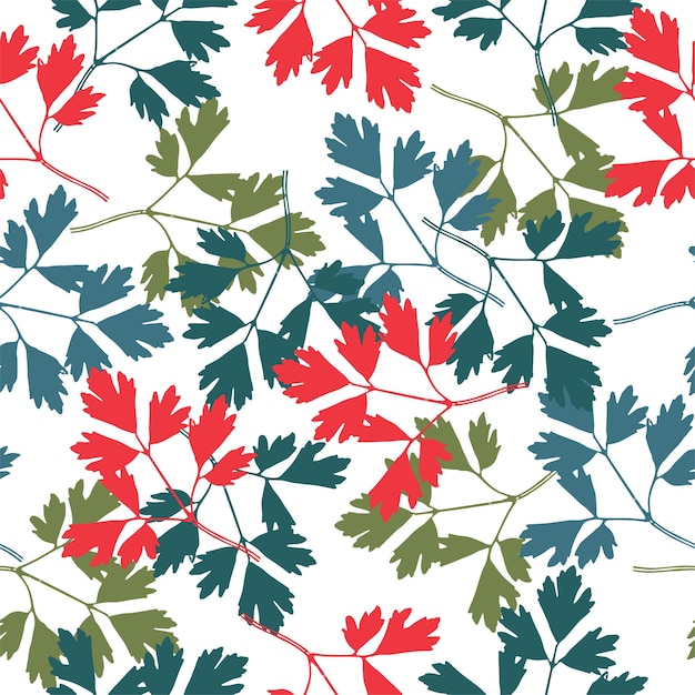 Seamless pattern with leaves and doodle elements