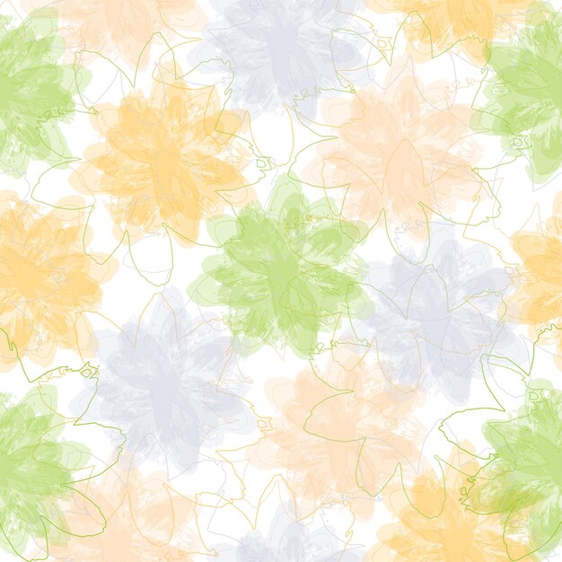 Seamless pattern with leaves and doodle elements