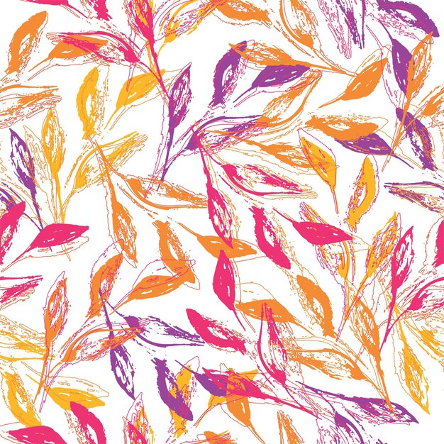 Seamless pattern with leaves and doodle elements