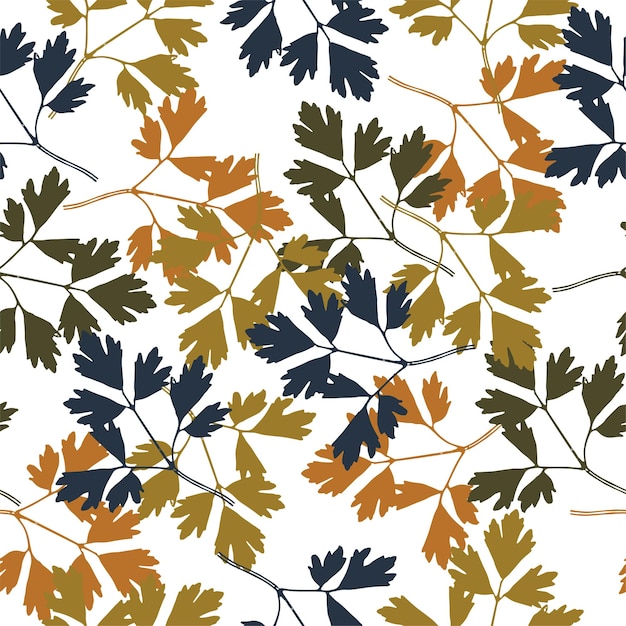 Seamless pattern with leaves and doodle elements