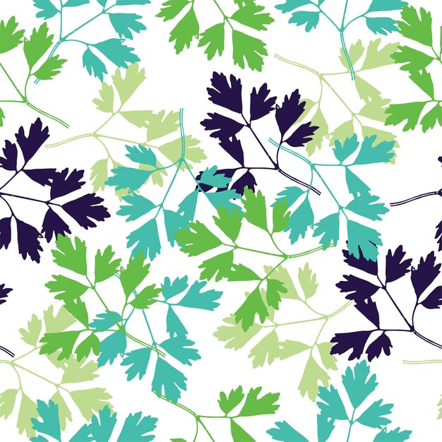 Seamless pattern with leaves and doodle elements