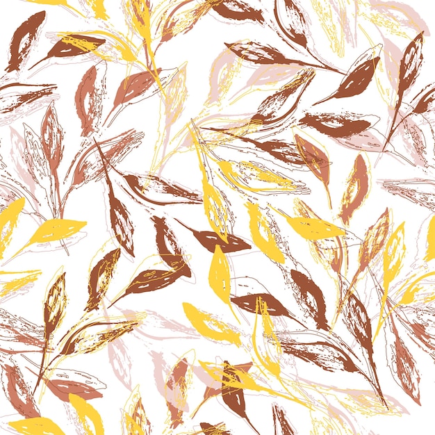 Seamless pattern with leaves and doodle elements