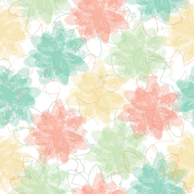 Vector seamless pattern with leaves and doodle elements