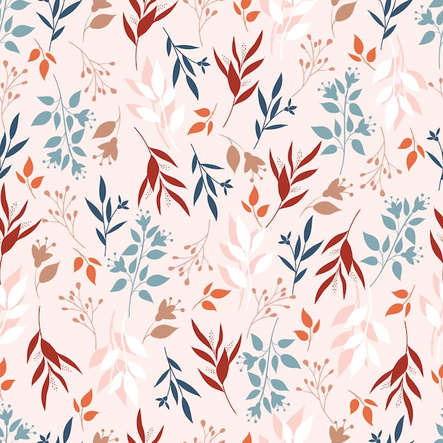 Seamless pattern with leaves and flowers