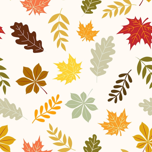 Seamless pattern with leaves, nature design, maple, oak, chestnut leaves for decoration