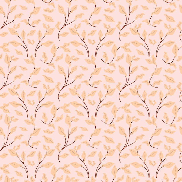 A seamless pattern with leaves on a pink background.