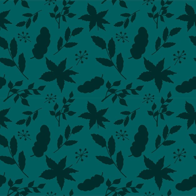 Seamless pattern with leaves and twigs on a blue background For textiles Vector illustration