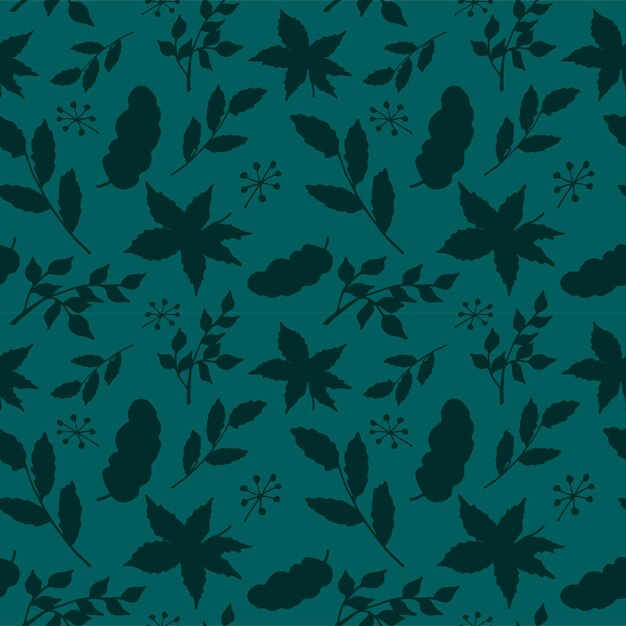 Seamless pattern with leaves and twigs on a blue background For textiles Vector illustration