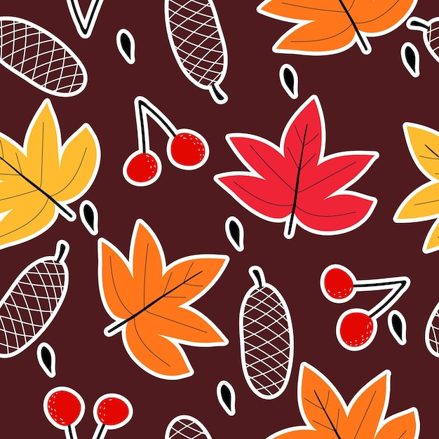 seamless pattern with leaves twigs fircones