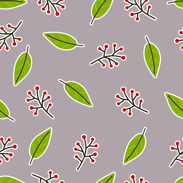 Vector seamless pattern with leaves twigs