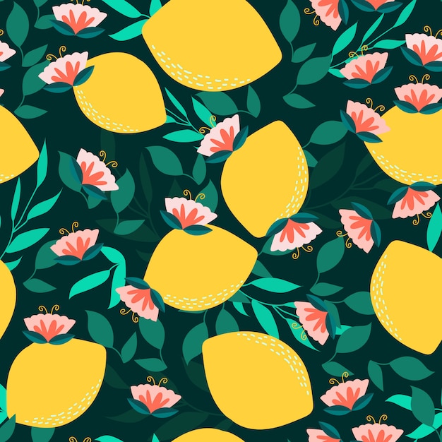 Seamless pattern with lemon flower