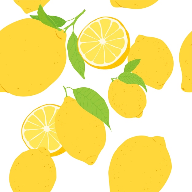 Vector seamless pattern with lemon fruits and leaves fruit repeating background vector illustration