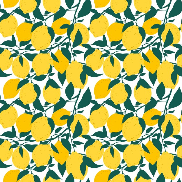 Vector seamless pattern with lemon fruits and leaves fruit repeating background vector illustration